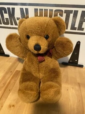 Vtg 1979 Dakin Cuddles Bear Brown Plush 30527 Red Maroon Bowtie Bow Fuzzy 15”