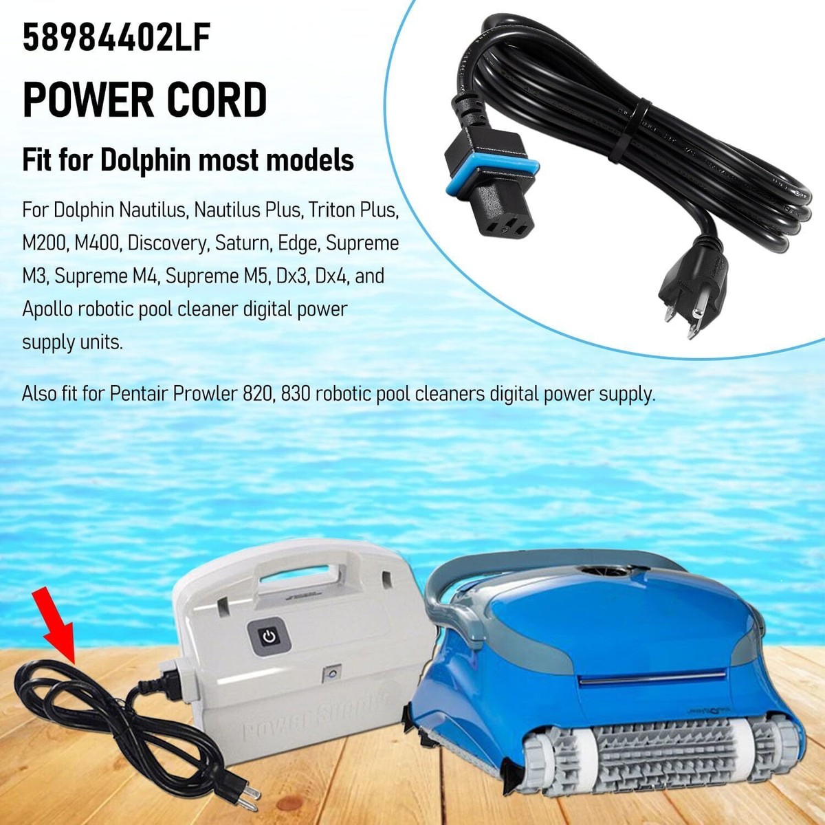 for Maytronics Dolphin Power Cord Dolphin Cleaners Power