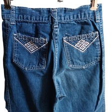Girls Jeans 10 22x23 Vintage 1980's GREEN APPLES Embroidered Disco Pocket DENIM