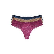 Joyspun Women's Microfiber and Lace Thong 3-Pack Panties, Size XL 16-18 