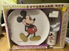 Mickey Mouse 1970s Vintage Melamine Plate, Bowl, Cup Set