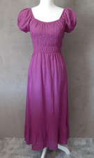 NWT Sim Sam Midi Dress Small Purple Linen Blend Peasant Smocked Puff Sleeve