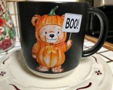 TJ Maxx Cute Halloween Costume Teddy Bear Holding Boo Sign 16oz Mug