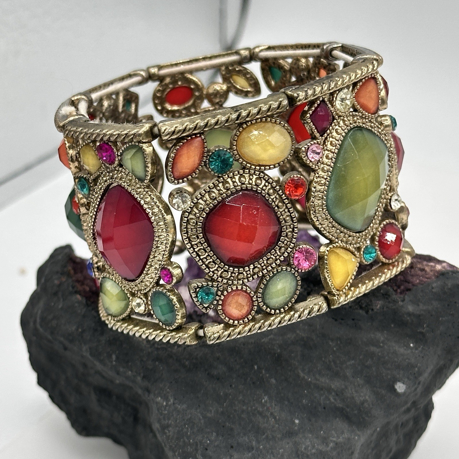 Colorful Multi Stone Statement Stretch Bracelet A… - image 1