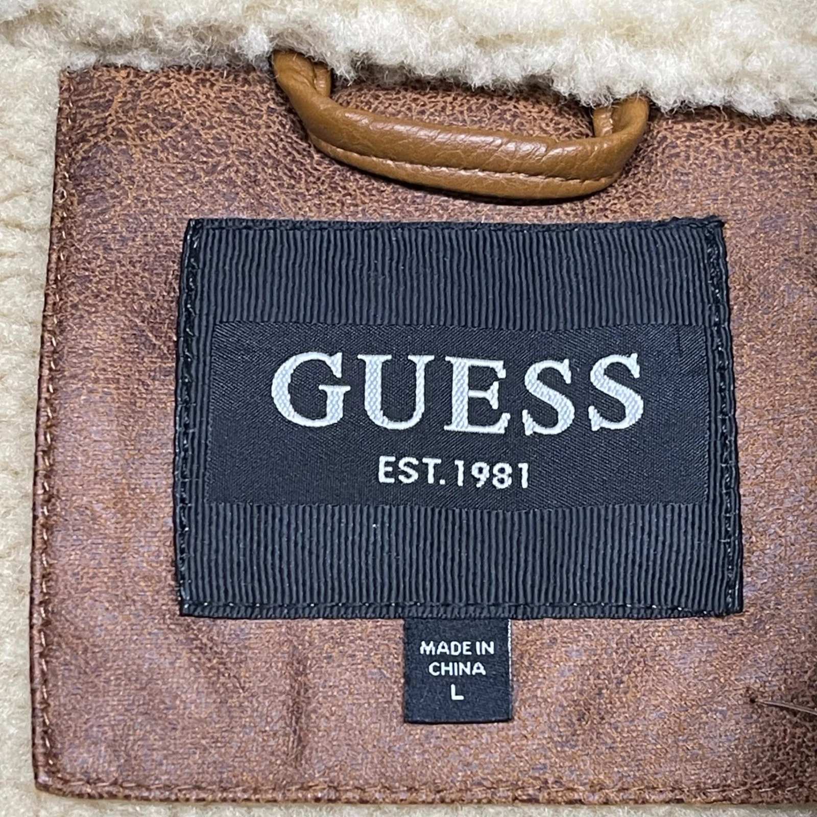 Guess Jacket Mens Large Brown Faux Shearling Asymmetric Moto Toni DF Biker Coat - product detail image 4