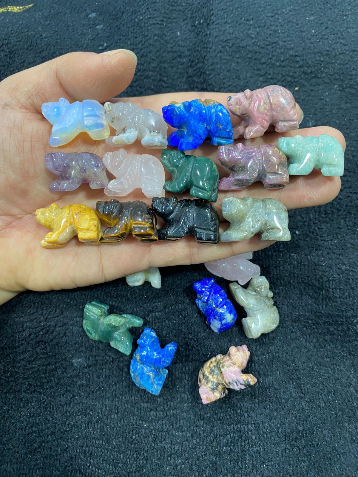 5pc Natural Mixed Quartz hand Carved bear skull Crystal reiki healing gift