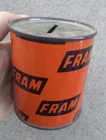 Vintage Fram Motor Oil Can Coin Bank Advertising Orange Black