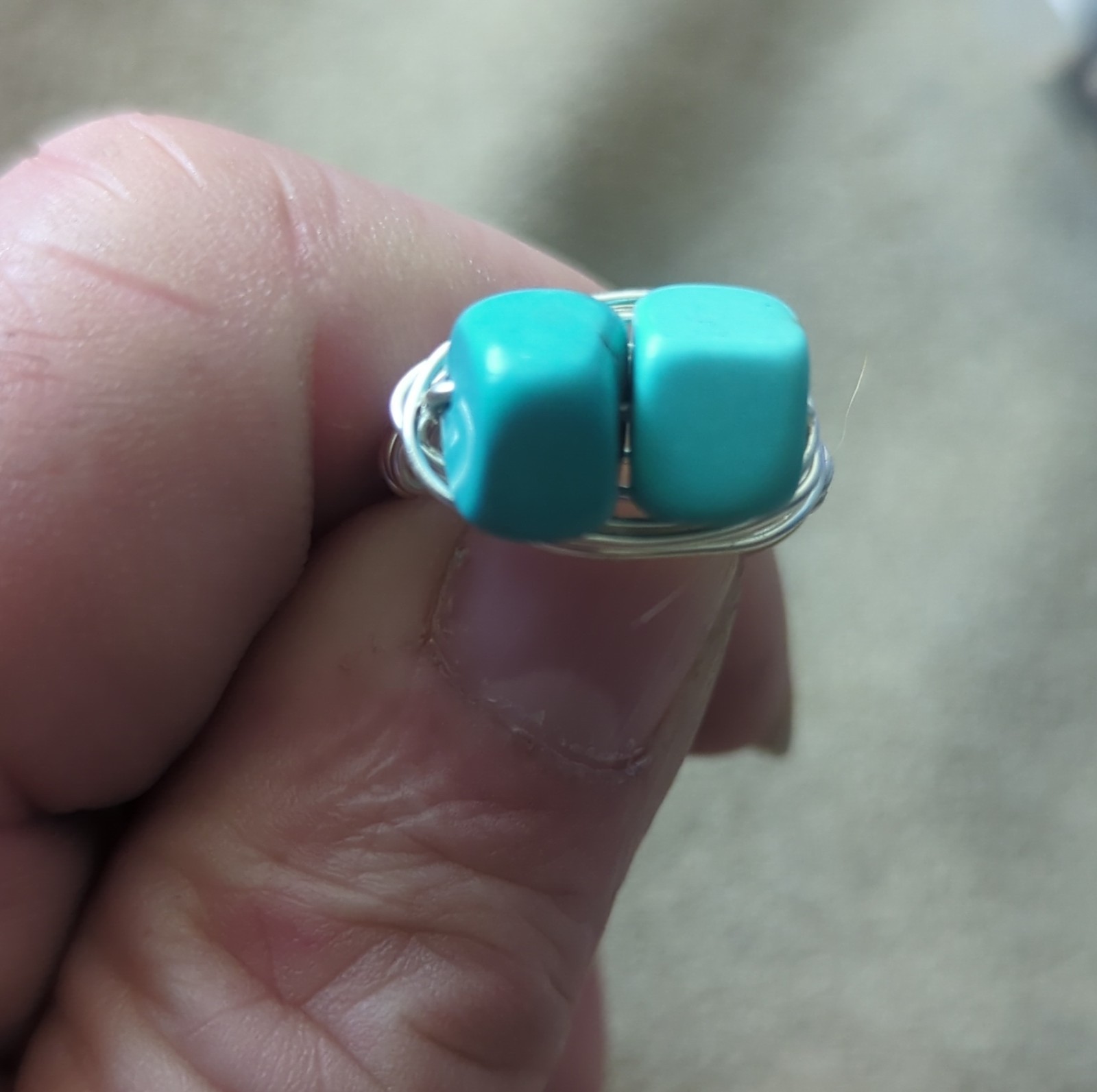 Handcrafted Wire Wrapped Silver Ring Turquoise Sq… - image 3