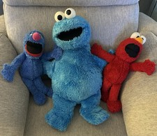 Sesame Street 3 Plush Lot 22 Cookie Monster, 14 Grover And Elmo
