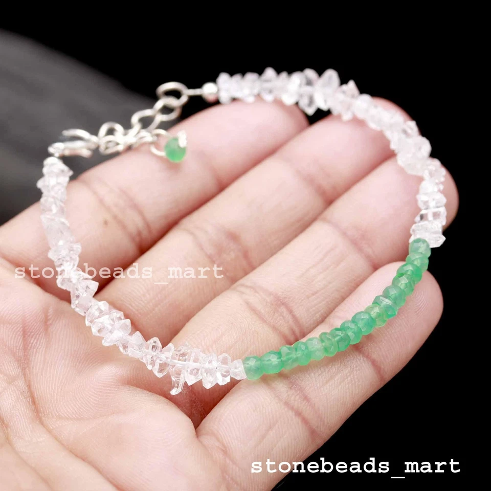 Bracciale Herkimer in argento sterling 925 con diamanti quarzo +... - Immagine 3 di 4