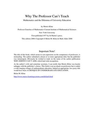 Why the Professor Can't Teach : Mathematics and the Dilemma of Am