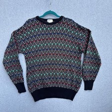 Vintage IZOD Club Sweater Mens Large Multi Chevron Crewneck Cotton Made USA 90s