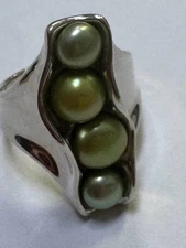  HG Hagit Gorali Israel Sterling Silver Green Pearl Modernist Ring Size 8