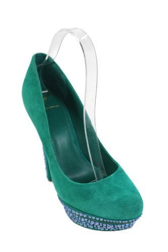 Brian Atwood Womens Rhinestoned Detail Platform High Heels Blue Size 7