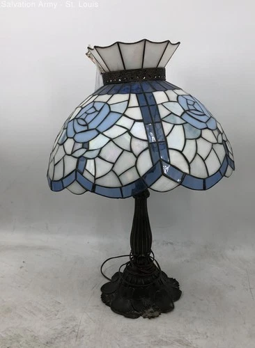 Vintage Blue White Floral Tiffany Style Stained Glass Home Decorative Table Lamp