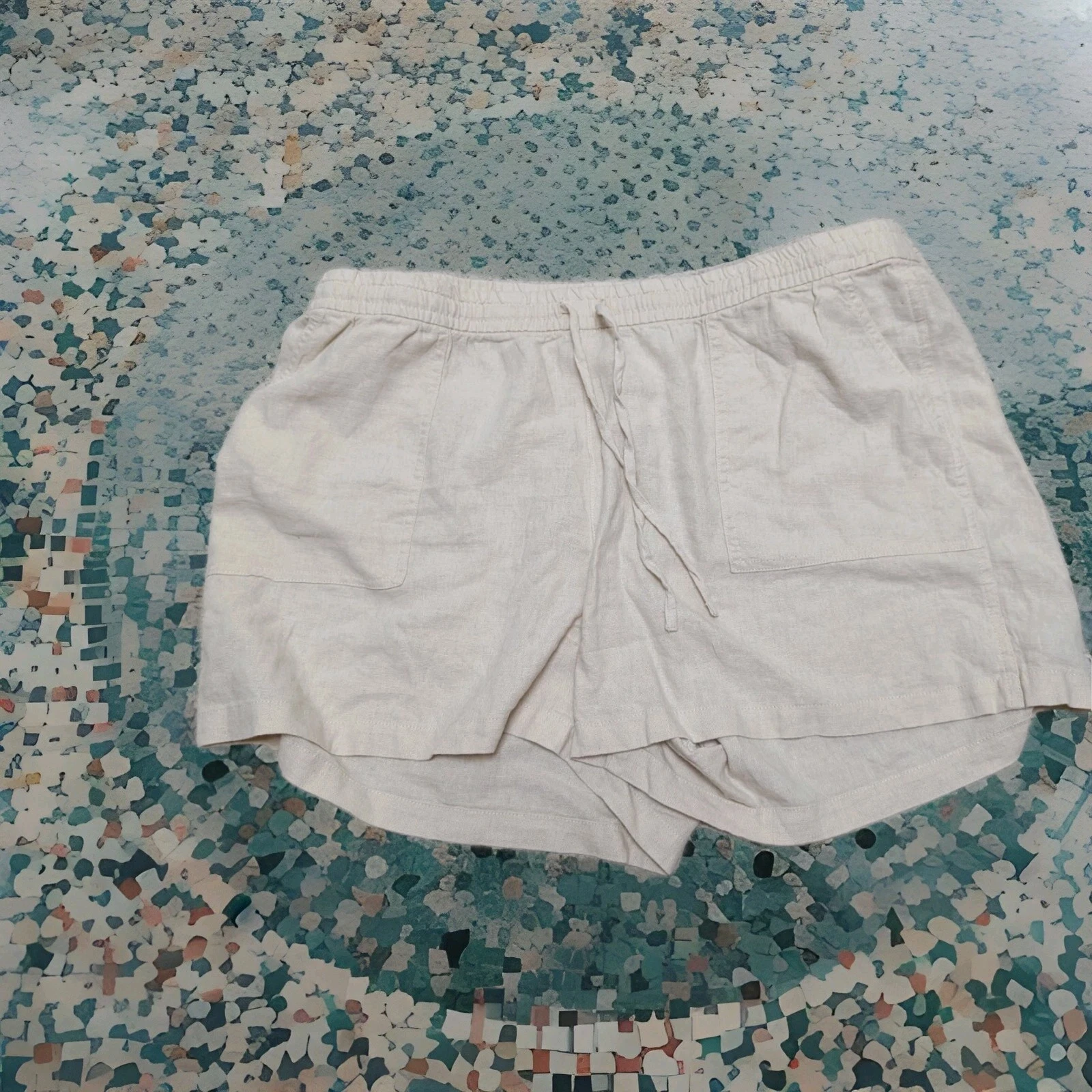 NWT J CREW Shorts Womens XXL Linen Blend Drawstring Casual Dusty Ivory