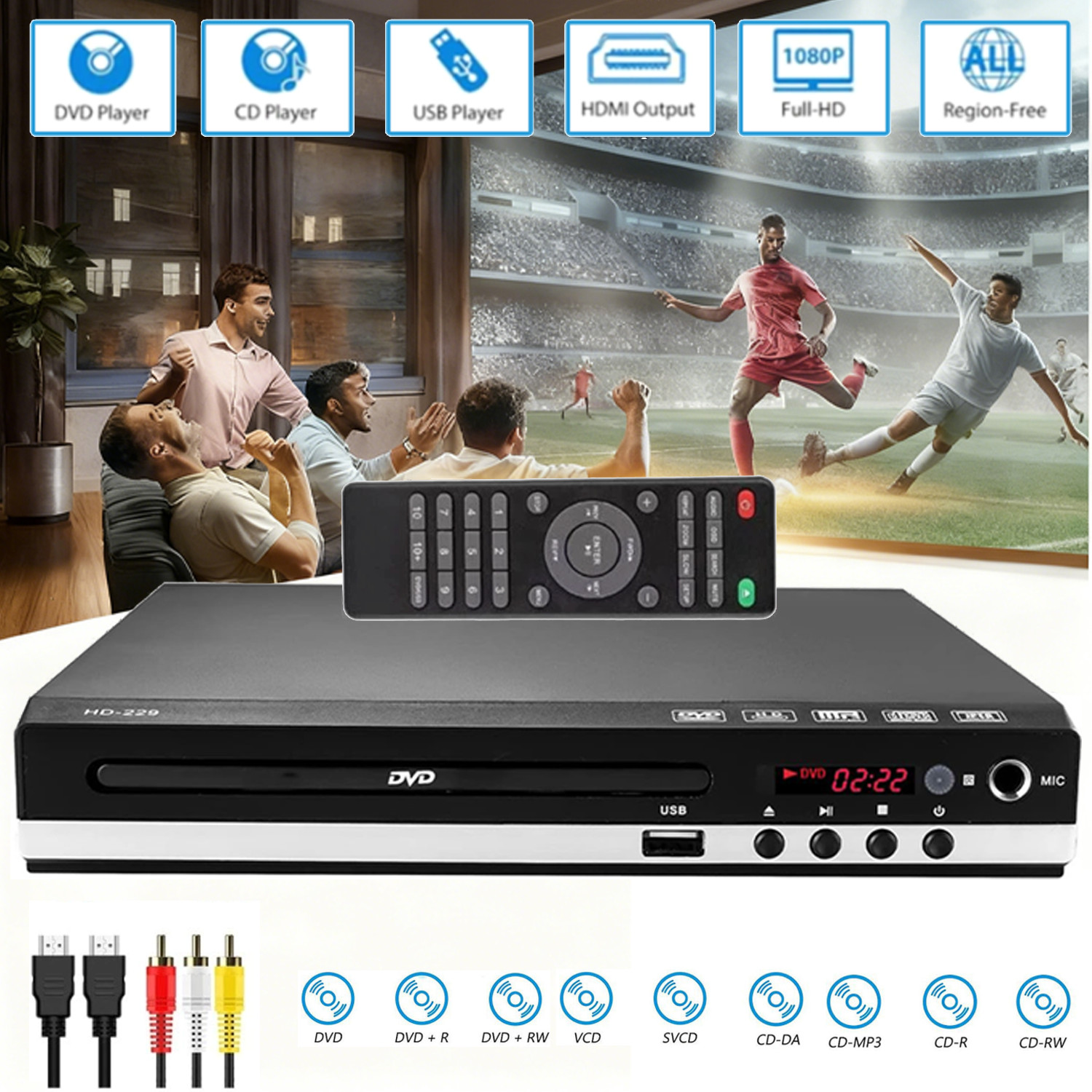 DVD Player for TV 1080P All Region Free DVD CD Players TV Mi