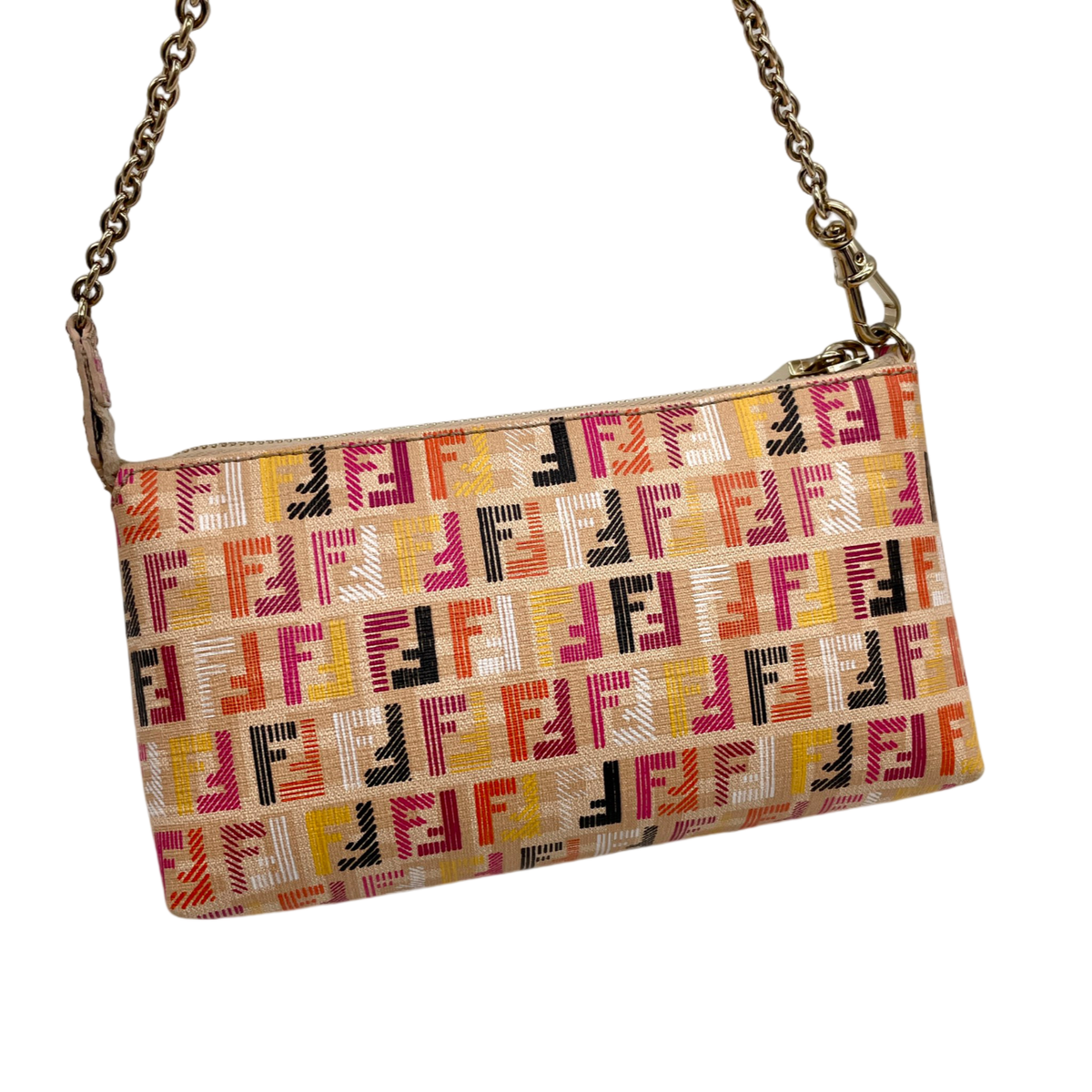 RAREAuth FENDI Multicolor Zucca PVC Chain Handle Accessories Pouch