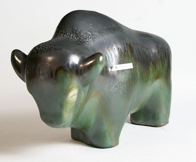 OTTO Keramik Büffel - Länge 29cm - Höhe 22,5cm - groß - schwarz Lava und grün