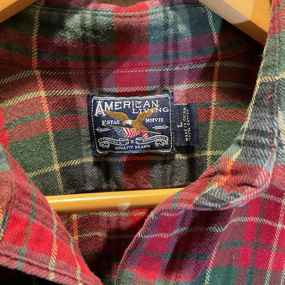 Vestido camisero de franela a cuadros American Living para mujer L rojo verde manga larga Foto 3 de 4