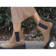 NWB MARC FISHER Womens Padmia Suede Pull On Chelsea Boots Light Natural 9M