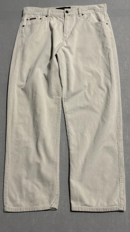 Pantalones CALVIN KLEIN Hombre Talla 34X30 Crema Blanco Pana Academia Calce Suelto Preppy Foto 2 de 4
