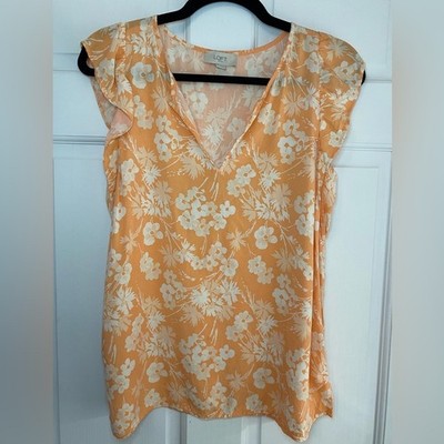 LOFT Orange/Peach Floral Flutter Sleeve Top Size Small/S E