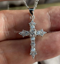 Moissanite Cross Wedding Pendant Solid 14K White Gold 1.60 CT Round Cut F/VVS1