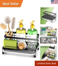 Rustproof Adjustable Kitchen Sponge Holder with Four Compartments and Drip Tray