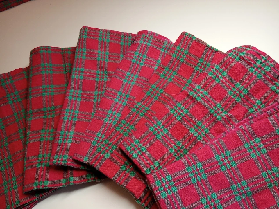 Christmas Cloth Napkins Set of 8- Decorative Plaid Check Dinner Soft Cotton - Image 2 of 4