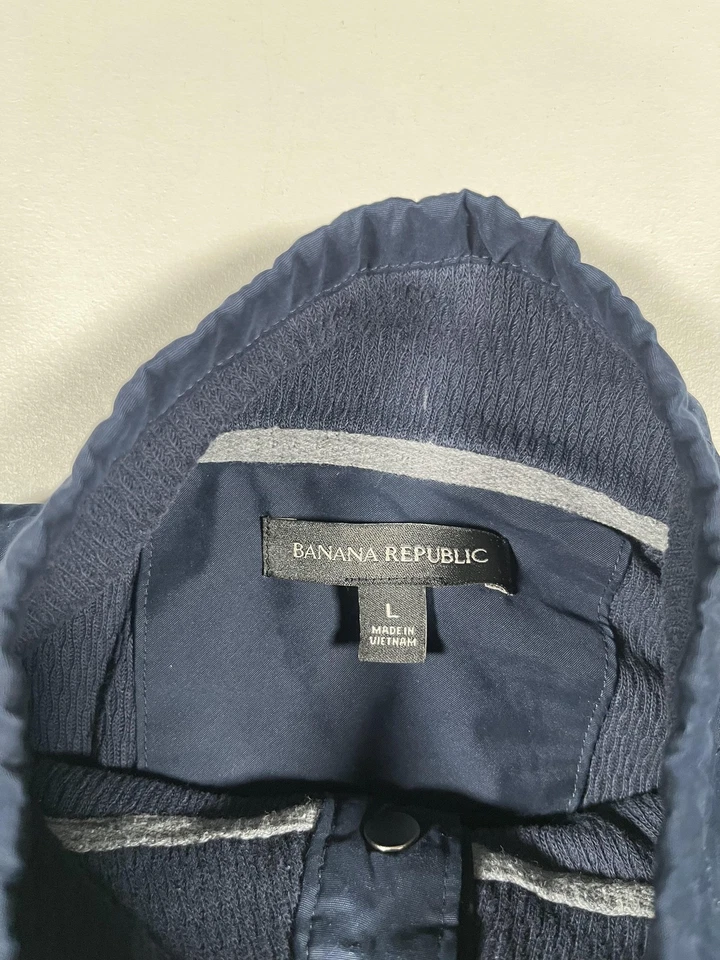 Suéter Banana Republic Para Hombres Grande Azul Marino Tejido Gofre A Presión Cuello Simulado Pullover Foto 3 de 4