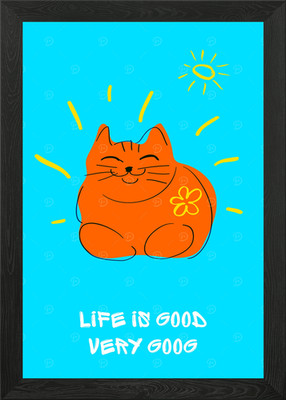 Happy Cute Cat Life is Good Gerahmtes Wandbild Poster Leinwanddruck Bild
