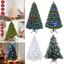 4ft 5ft 6ft 7ft Christmas Tree Xmas With LED Lights Bushy Pine w/ Metal Stand