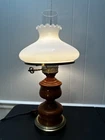 Vintage Hand Painted Hurricane Lamp With Milk Glass Shade And Clear Chimney