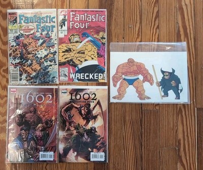 Lot Of 4 Fantastic Four Comics 274 355 1602 1 & 5 + Thing & Mole Man Acetate Cel