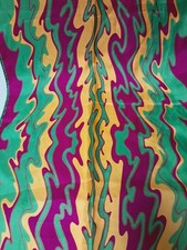 Vintage 60s Groovy Hippie Mod Stripes Print Acetate Scarf Gold Green Pink