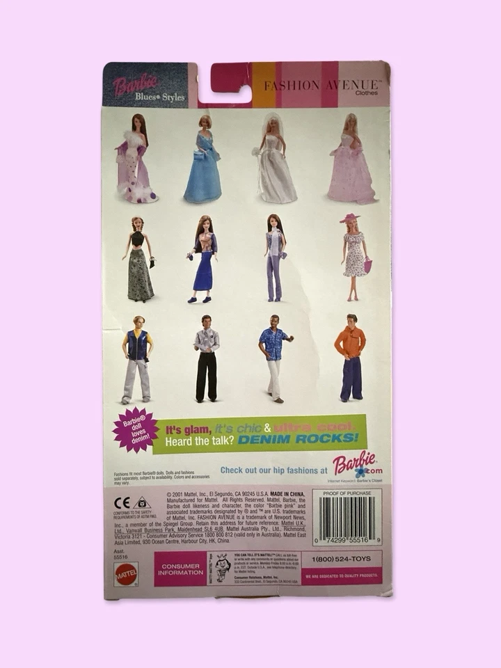 Barbie Fashion Avenue Blues Styles Denim Asst 55516 Matel 2001 NRFP NUEVO EN PAQUETE Foto 2 de 4