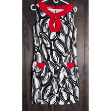 Kim Rogers Women's Black & White Leaf Print Y2K Sleeveless Dress - Size 8