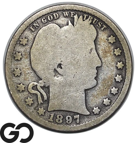 1897-S Barber Quarter Centered MM, RARE Key Date, Low Mintage