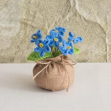 Crochet Flowers Cute Potted Flower, Handmade Knitting Pink Rose Flores Gift for 