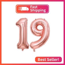 Rose Gold 19 Number Balloons, 40 Inch Giant Number 19 Balloons Foil Mylar Helium