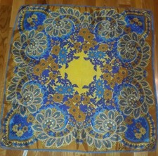 Vintage Vera Ornate Blue Violet Brown Yellow Floral Square Scarf 25" Japan