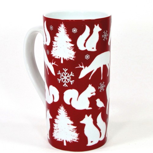Food Network MODERN HOLIDAY 16oz Tall Latte Mug Red Forest Animals Christmas - Picture 4 of 11