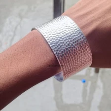Hammered Sterling Silver Handmade Wide Cuff Bracelet bangle gift for her rs95