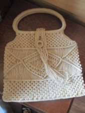 Vintage CREAM Colored MACRAME Handbag/Purse - 1970's
