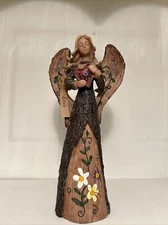 VINTAGE Axicon 12” ANGEL W/HEART LOVE FIGURINE RESIN MADE TO LOOK LIKE WOOD