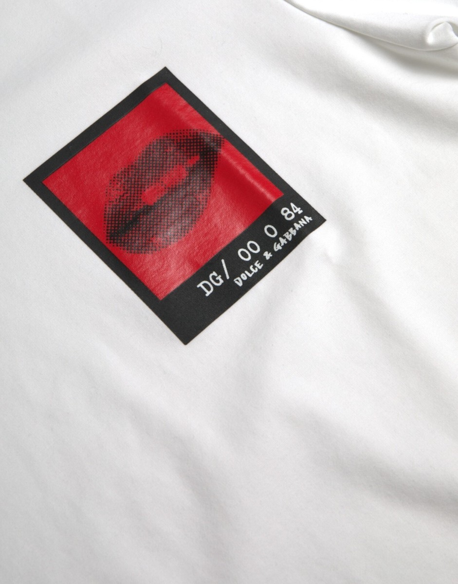 DOLCE & GABBANA T-shirt White Red Lips Print Cotton Mens DOLCE & GABBANA T-shirt White Red Lips Print Cotton Mens