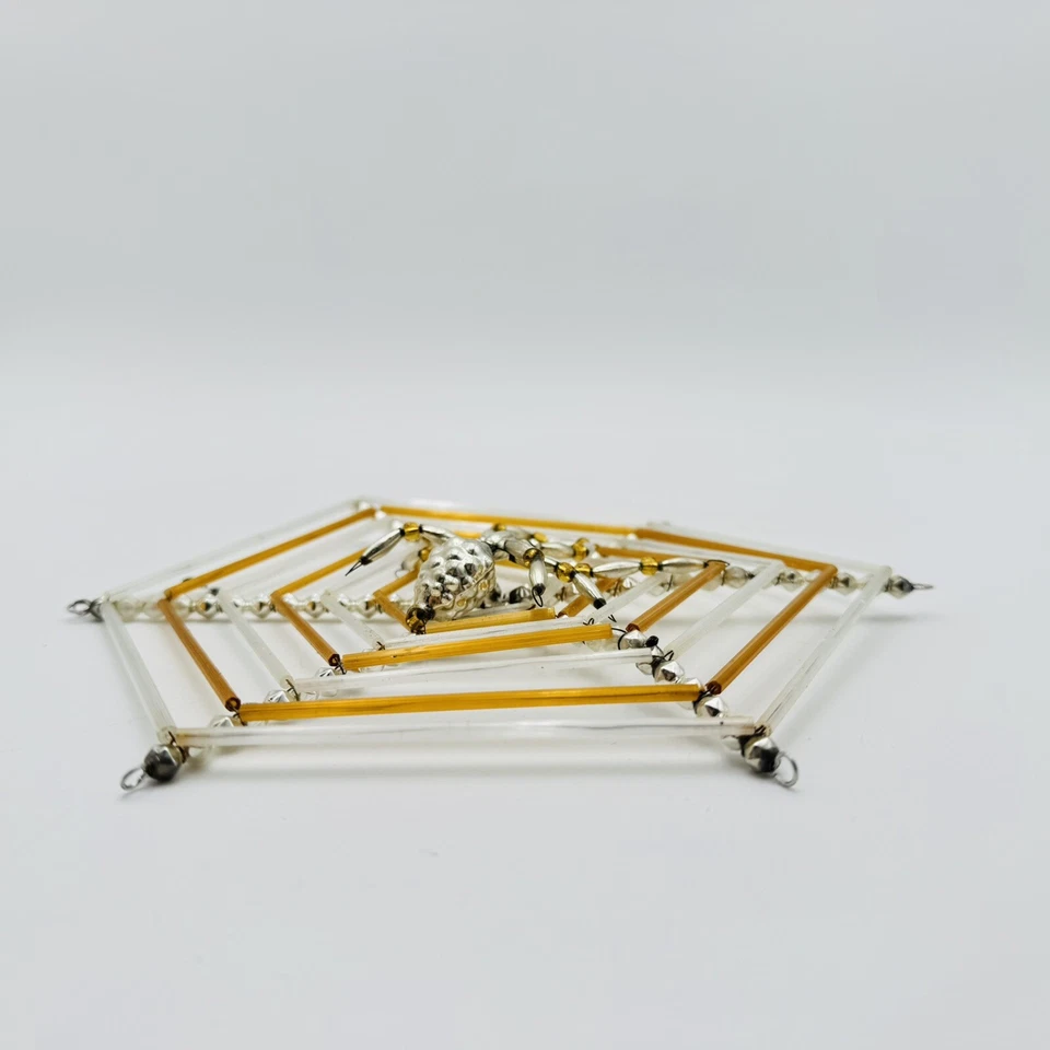 Christopher Radko Christmas Spider Web Gold White  Glass Ornament Halloween 9” - Image 3 of 4