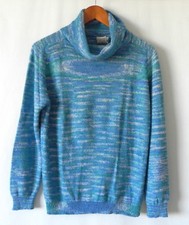Vtg Alex Colman Sweater Monk Neck Mixed Blue Long Sleeve Size L Fits M 