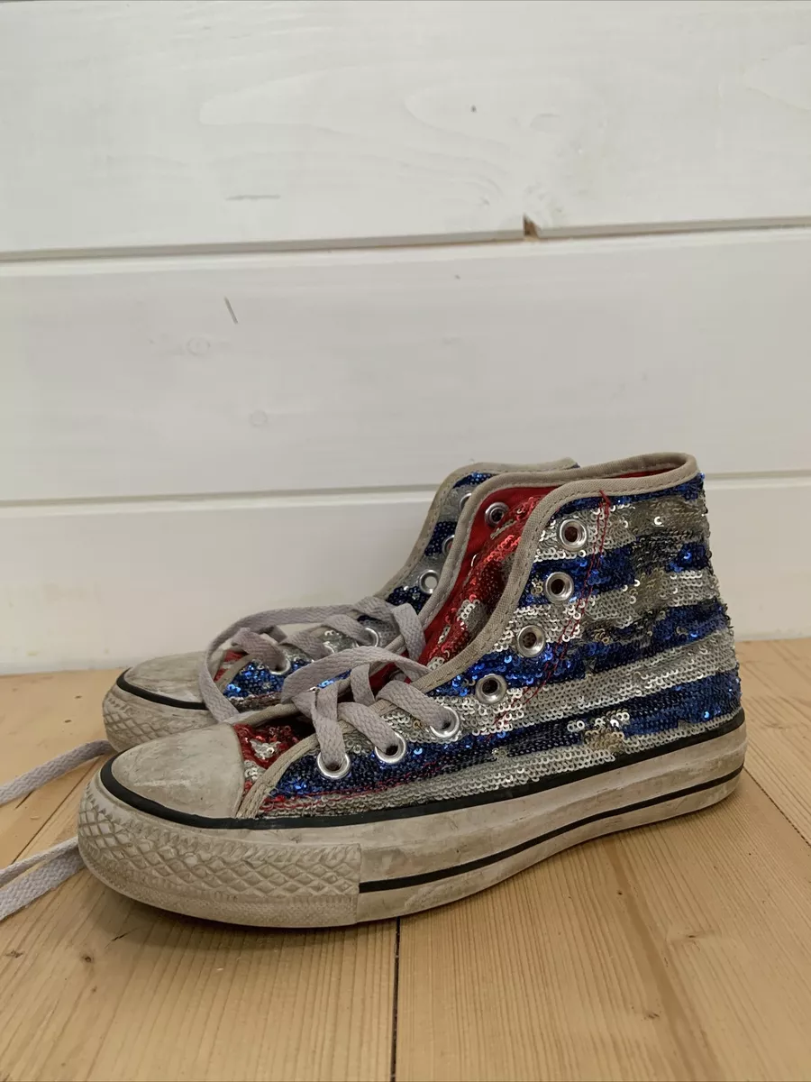 CONVERSE Chuck Taylor HI TOPS USA Flag SEQUIN SIZE UK 3 US